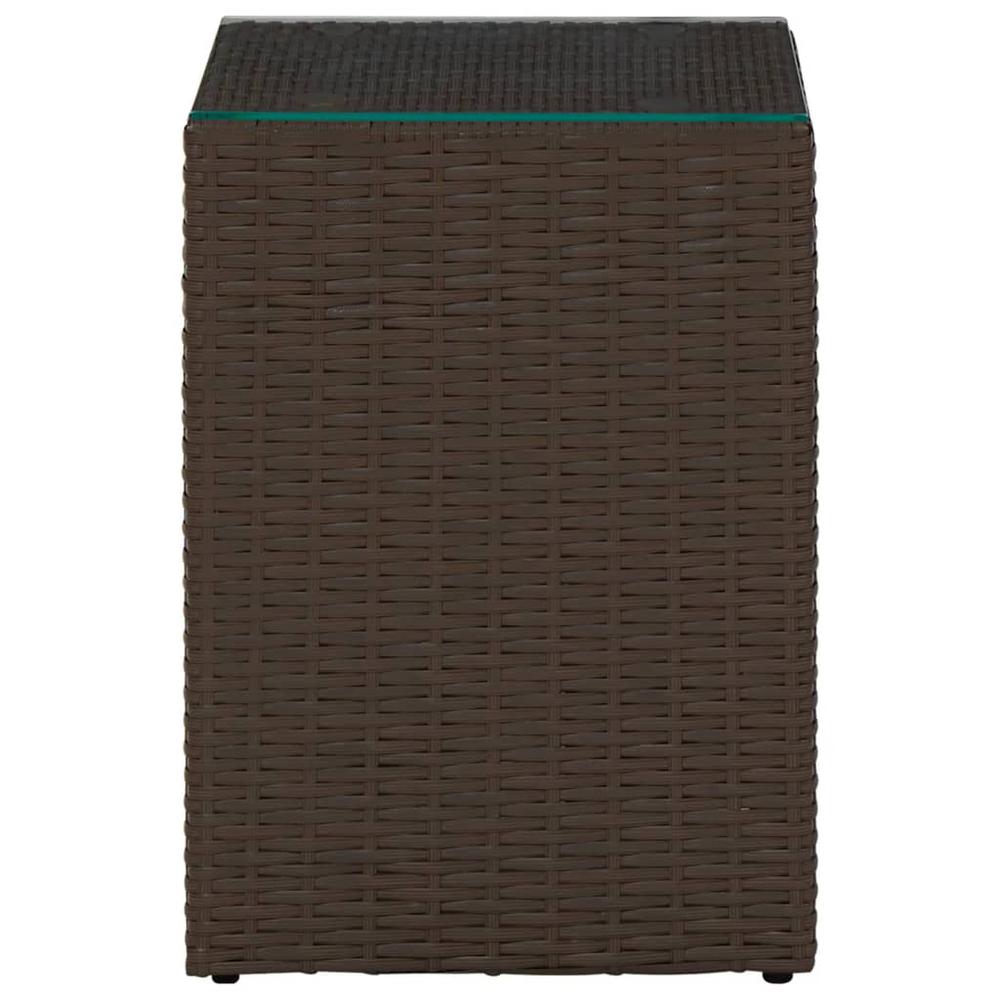 vidaXL Side Table with Glass Top Brown 13.8"x13.8"x20.5" Poly Rattan