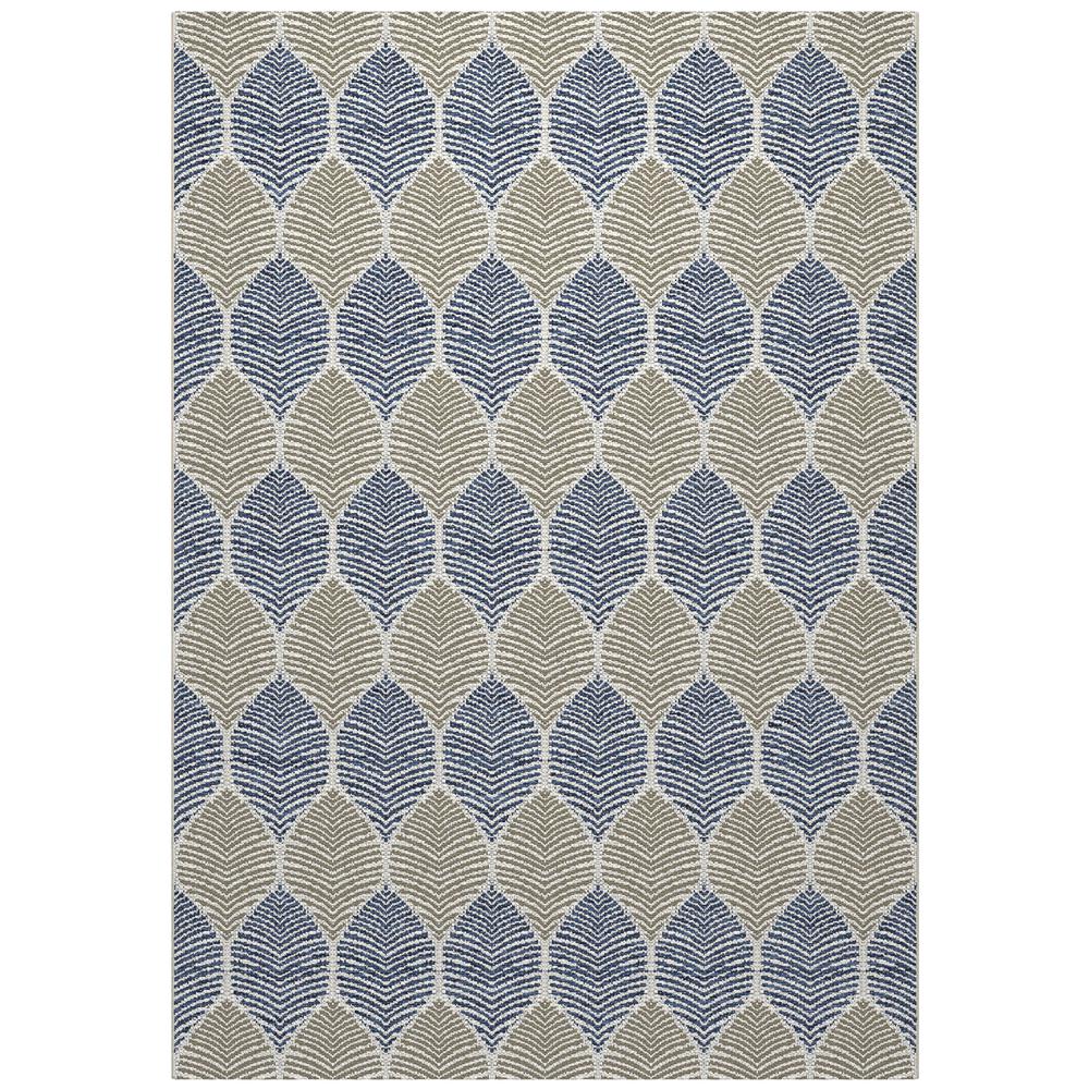 Coastal Foliage Blue, Beige Indoor/ Outdoor Polypropylene Area Rug, 5'3" x 7'6"