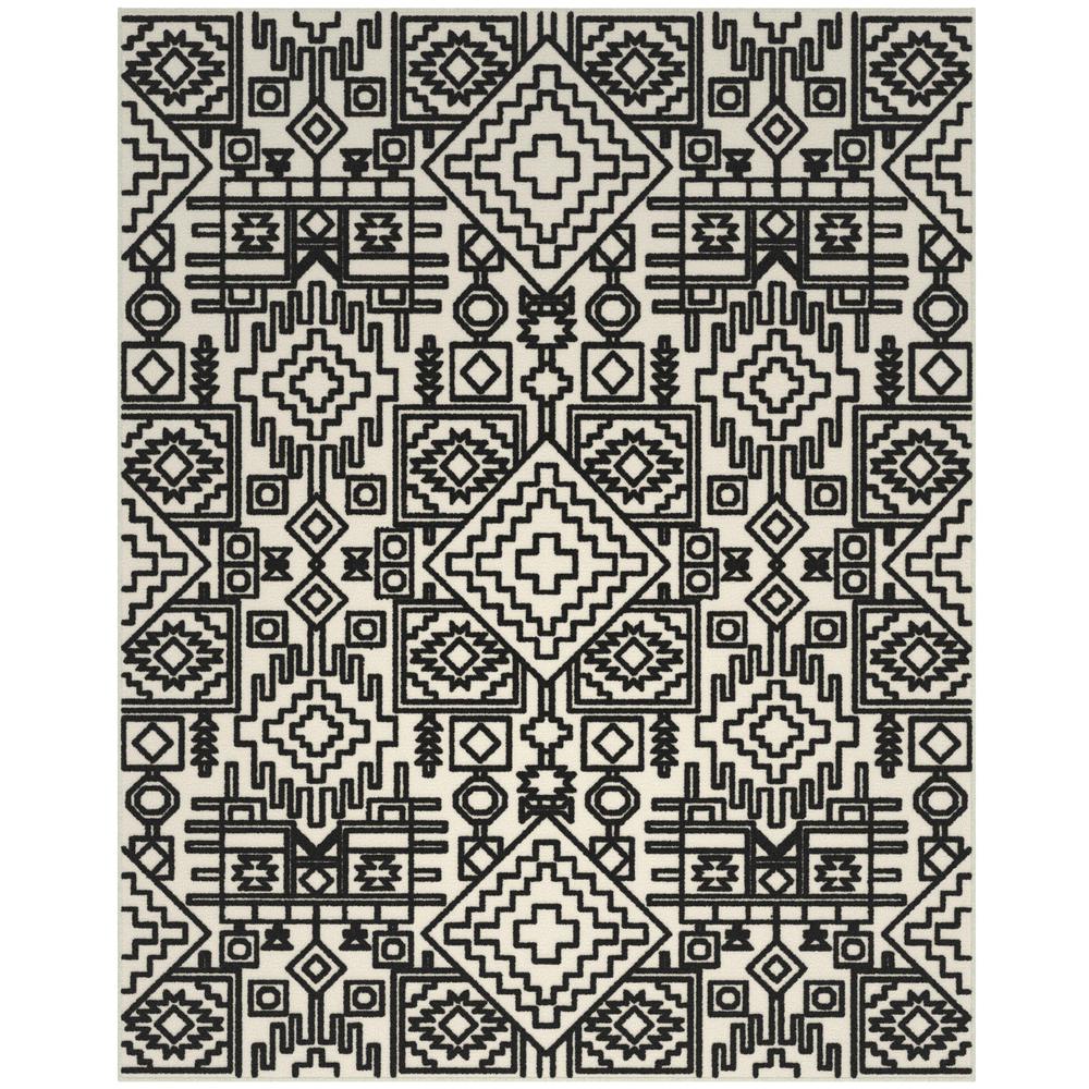 Napa Mercana Ivory and Black Chenille High-Low Area Rug, 5'3" x 7'6"