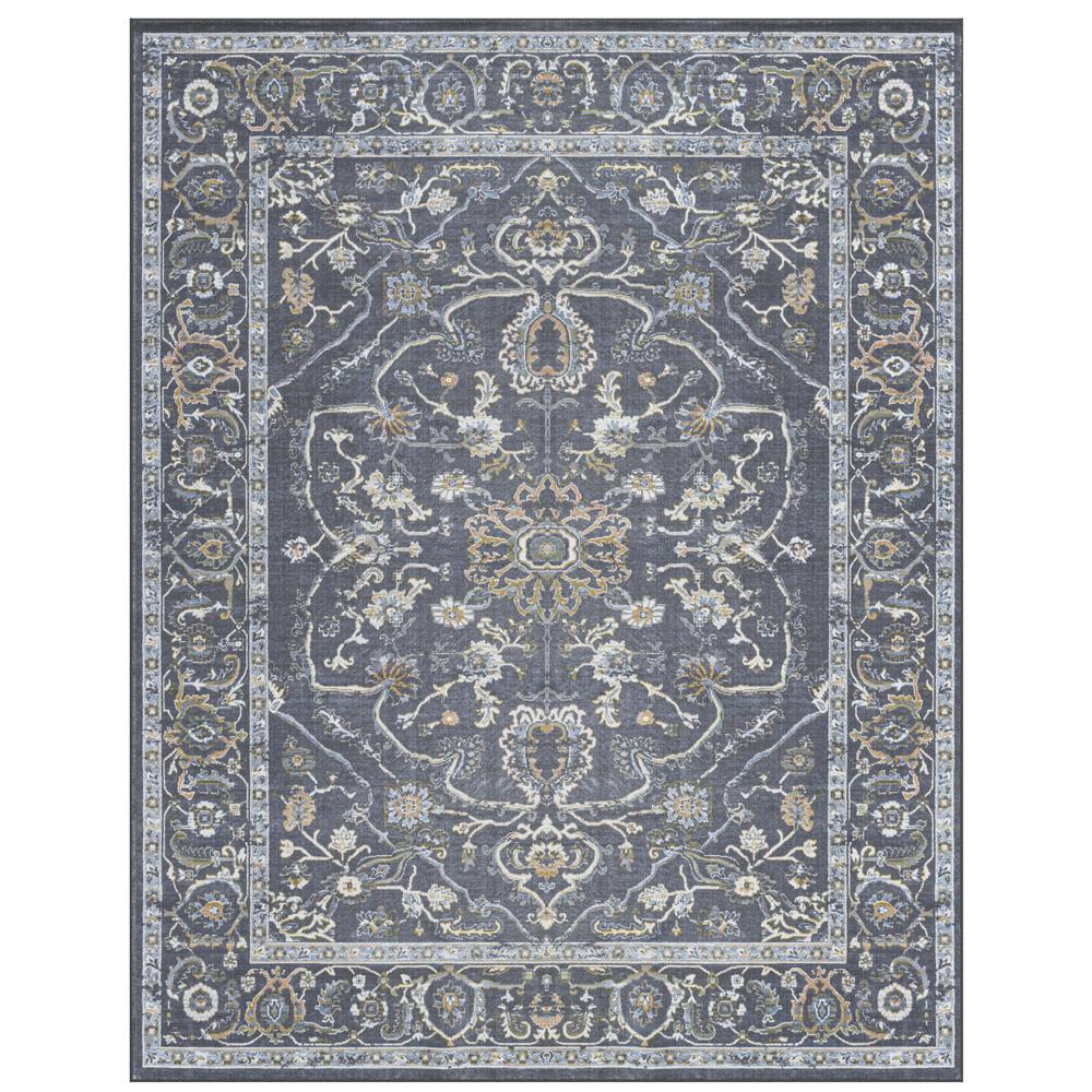 Eno Damara Blue, Gray, and Multi-color Viscose Area Rug, 5'3" x 7'6"