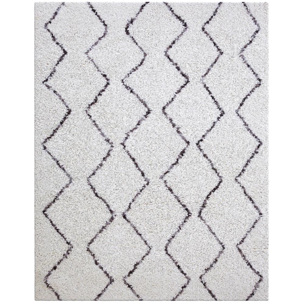 Oasis Waves White and Dark Gray Polyester Area Rug, 7'10" x 10'1"