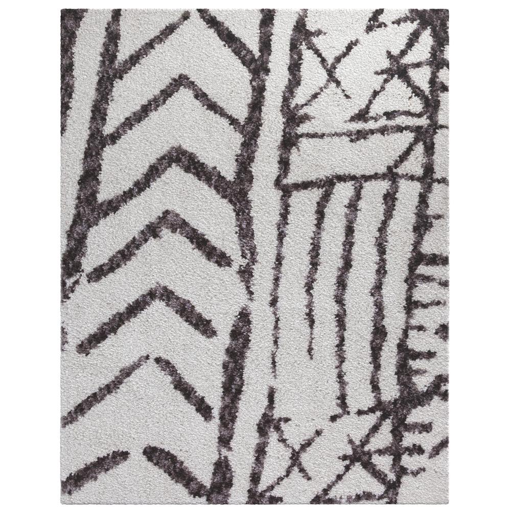 Oasis Juno White and Dark Gray Polyester Area Rug, 7'10" x 10'1"