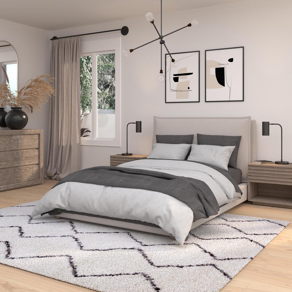 Oasis Waves White and Dark Gray Polyester Area Rug, 7'10" x 10'1"