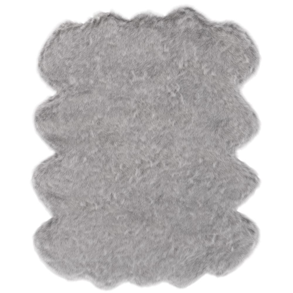 Gloss Dark Grey Faux Fur Area Rug, 6' x 7'5"