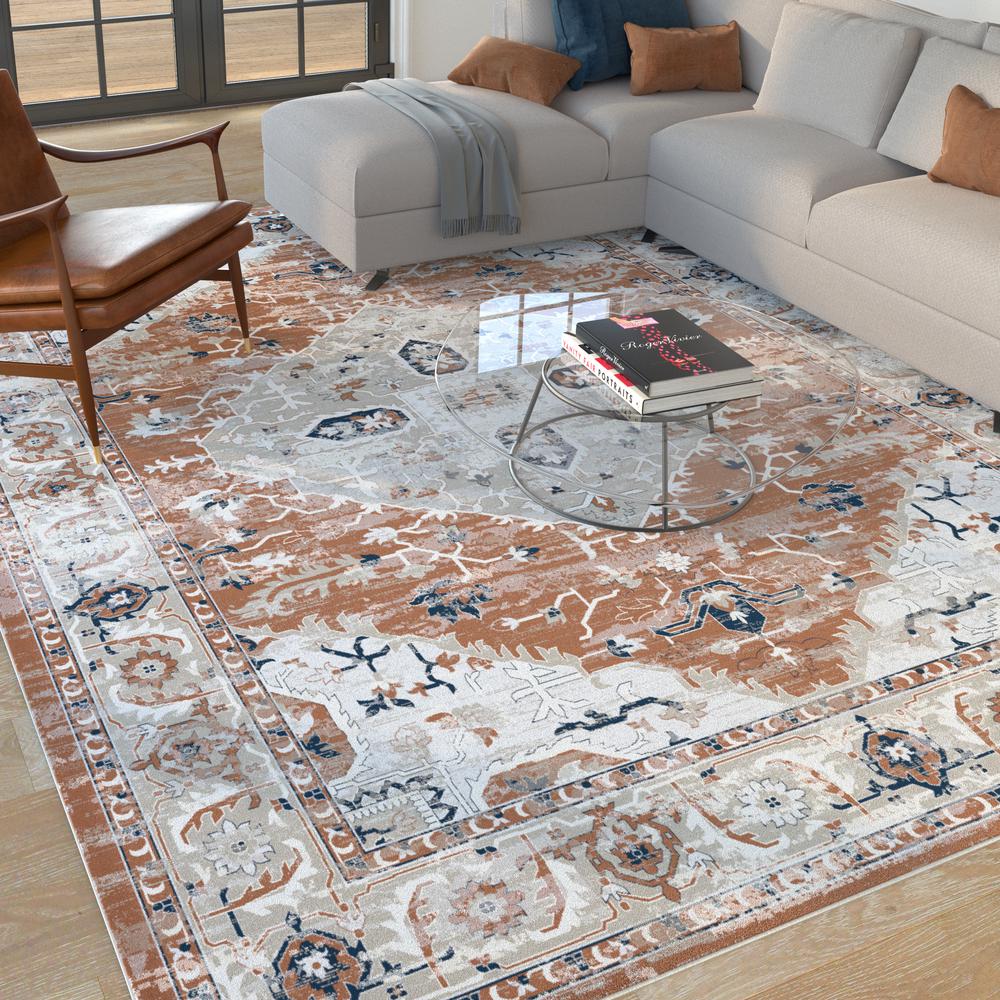 Summit Rawlins Rust/Natural/Blue Area Rug, 3'11" x 5'7"
