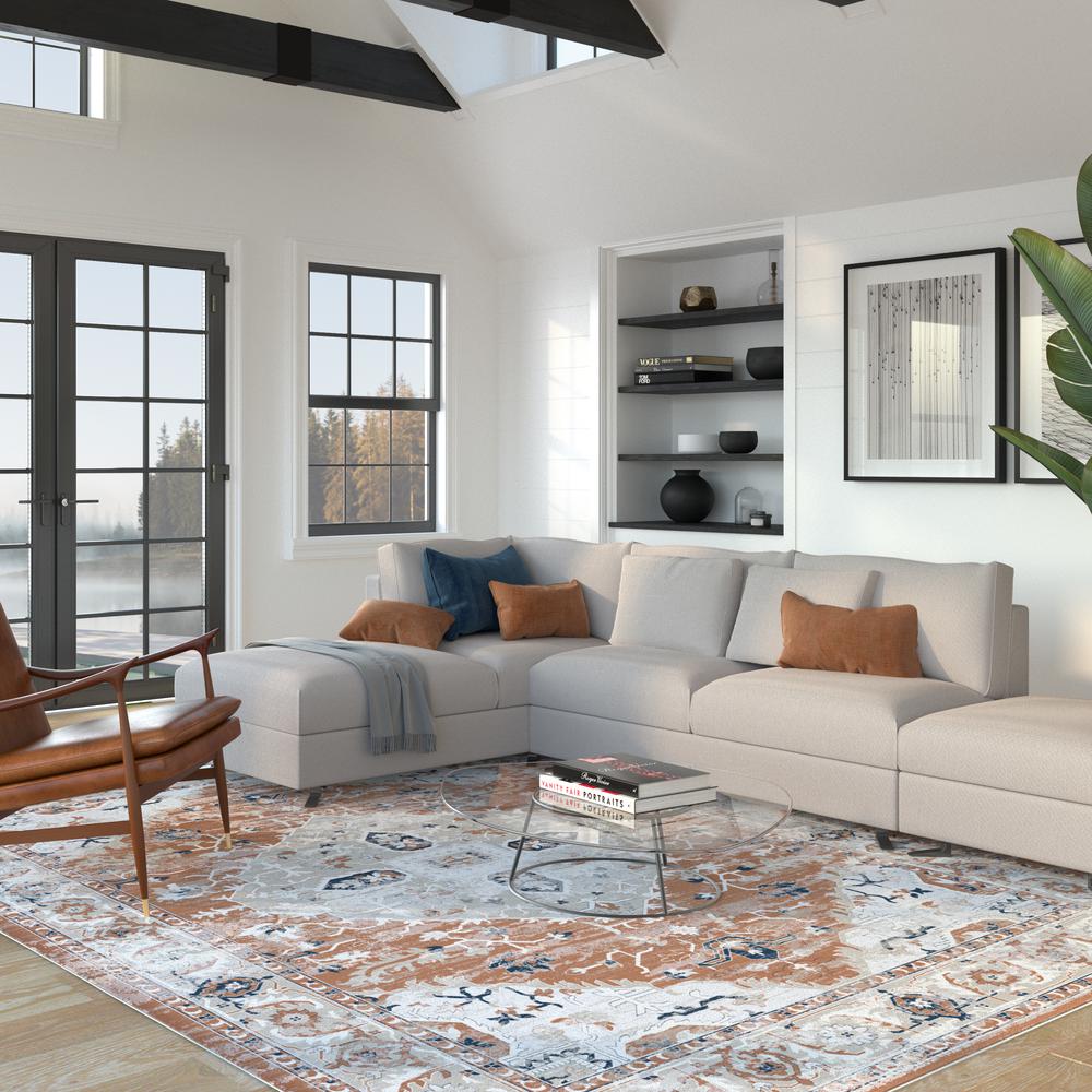 Summit Rawlins Rust/Natural/Blue Area Rug, 3'11" x 5'7"