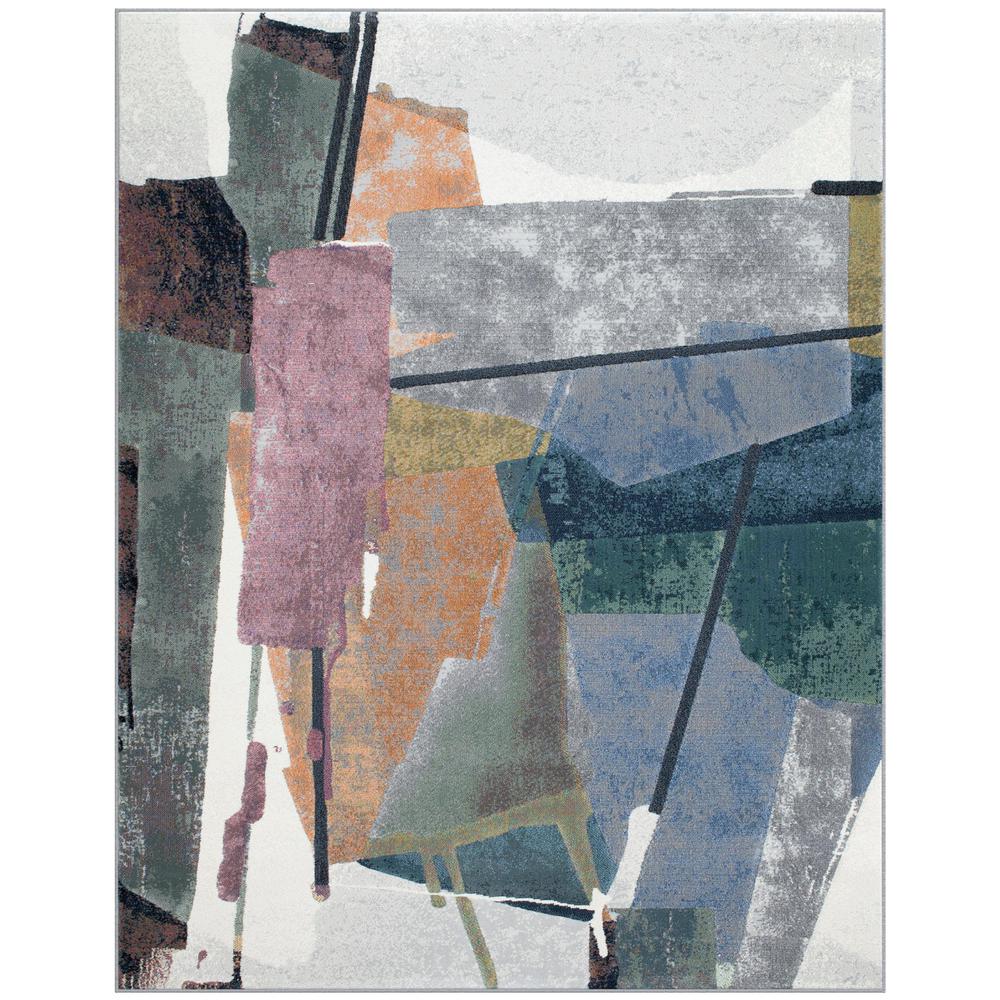 Essentials Abstract Orange, Sage, Blue, Gray, Ivory and Mauve Polypropylene Area Rug, 7'9" x 10'6"