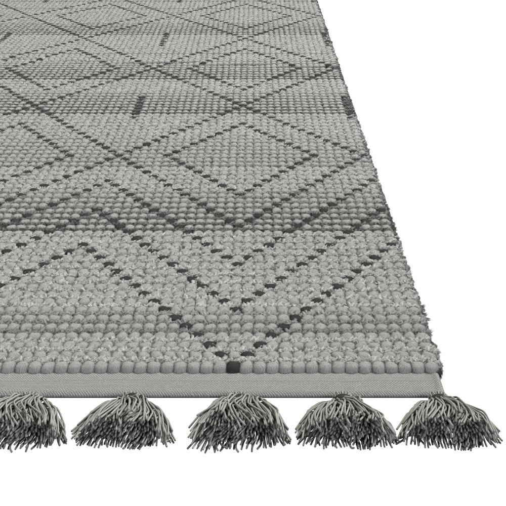 Vail Dowlan Gray and Charcoal - Wool and Cotton Area Rug with Tassels, 5' x 8'