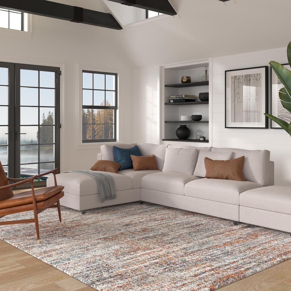 Granada Ezra Ivory, Blue, Orange, and Rust Olefin Shag Area Rug, 5'3" x 7'6"