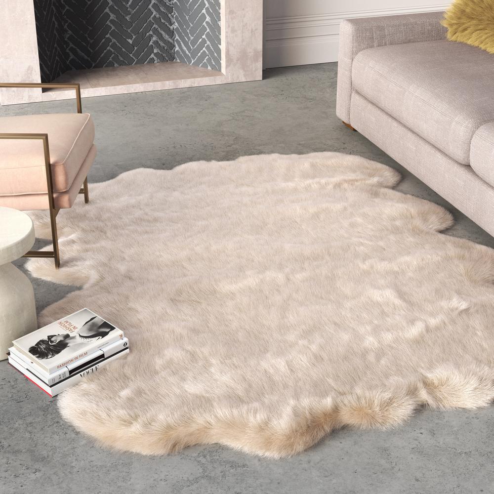 Gloss Beige Faux Fur Area Rug, 2' x 3'