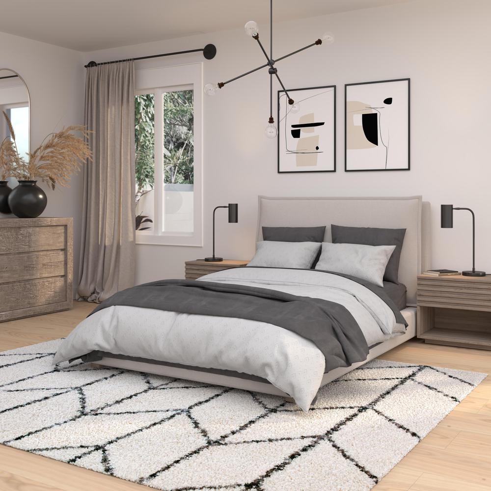 Oasis Cosima White and Dark Gray Polyester Area Rug, 7'10" x 10'1"