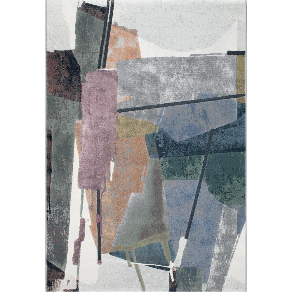 Essentials Abstract Orange, Sage, Blue, Gray, Ivory and Mauve Polypropylene Area Rug, 5'3" x 7'6"