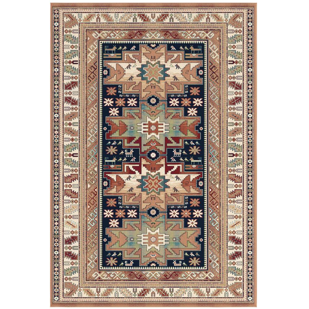 Sonoma Gypsy Rust, Black, Ivory, Aqua Viscose Area Rug, 5'3" x 7'6"
