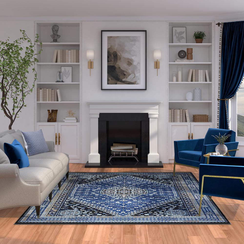 Sonoma Gabriella Medallion Blue, Brown, Beige and Ivory Viscose Area Rug, 7'10" x 10'