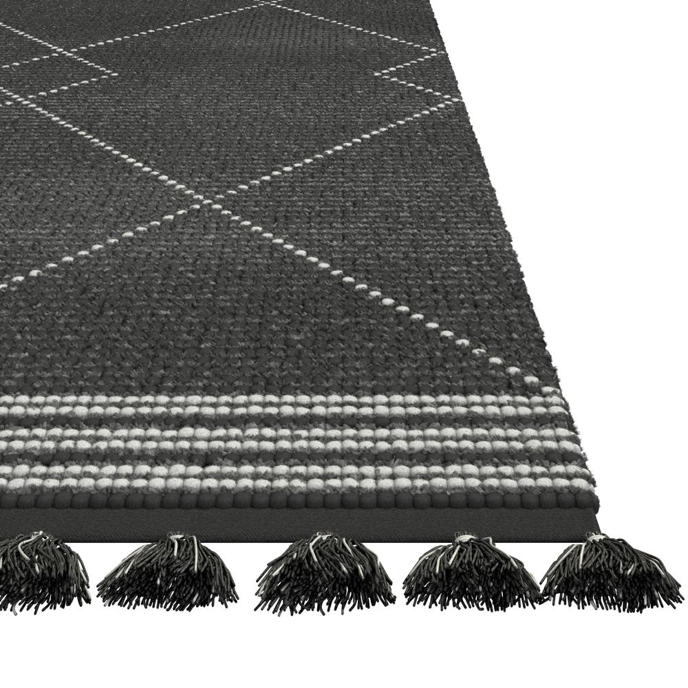 Vail Stona Charcoal and Ivory - Wool and Cotton Area Rug with Tassels, 5' x 8'