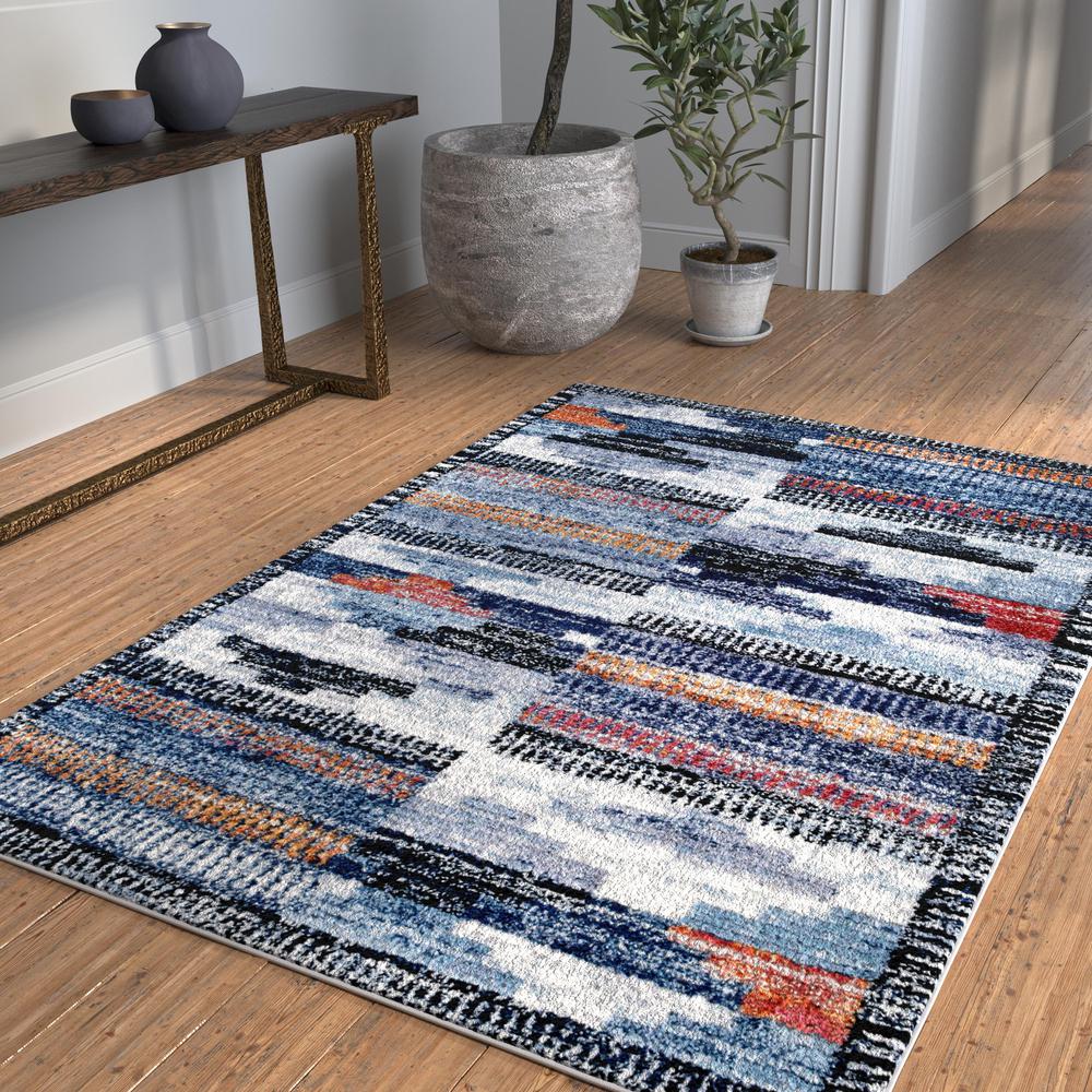 Sedona Larkin Blue, Multi-color Polyester Area Rug, 5'3" x 7'6"