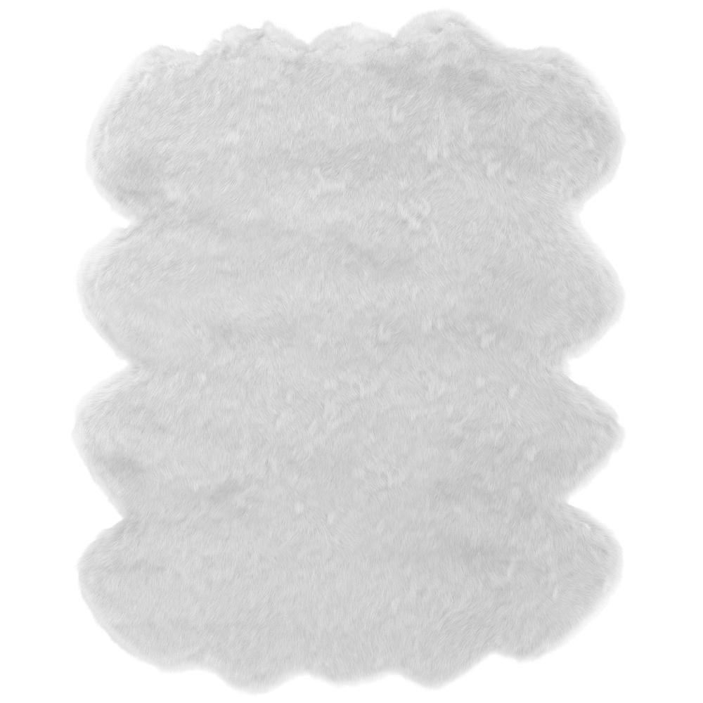 Gloss White Faux Fur Area Rug, 6' x 7'5"