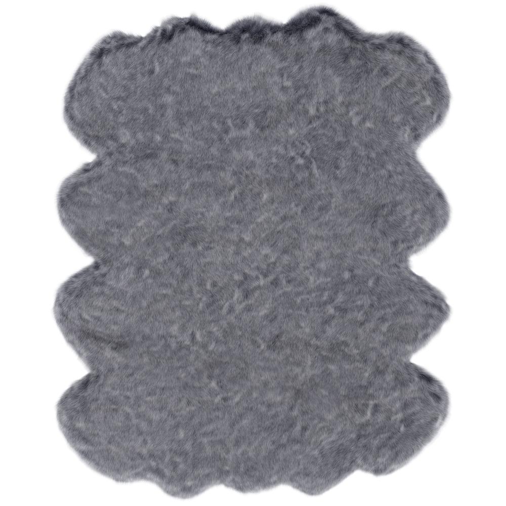 Gloss Black Faux Fur Area Rug, 6' x 7'5"