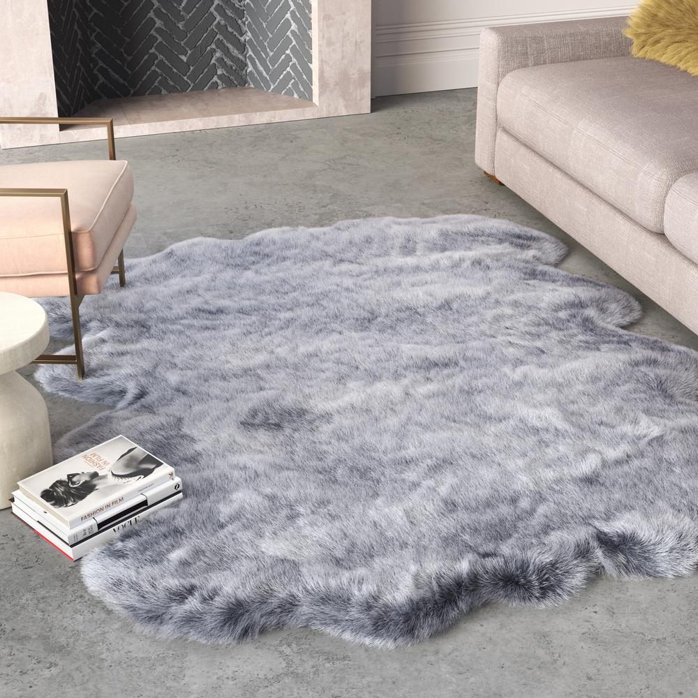 Gloss Black Faux Fur Area Rug, 6' x 7'5"