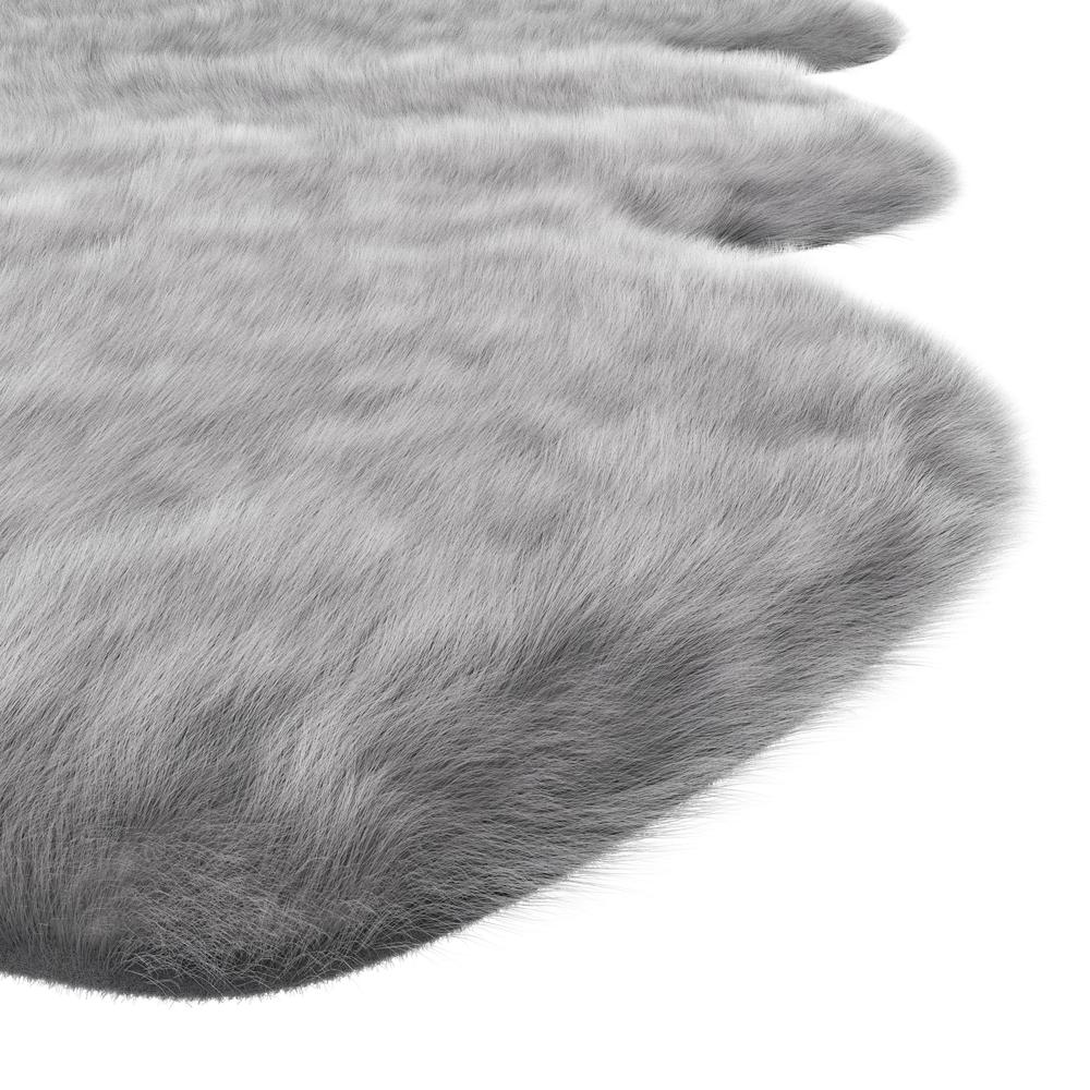Gloss Dark Grey Faux Fur Area Rug, 6' x 7'5"