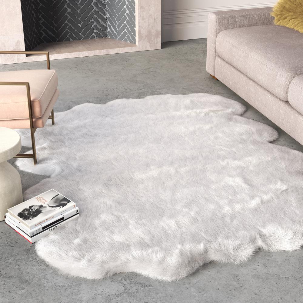 Gloss White Faux Fur Area Rug, 6' x 7'5"