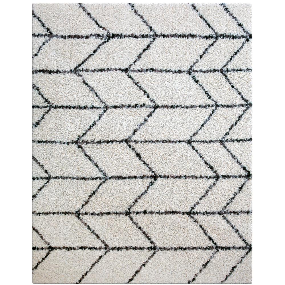 Oasis Cosima White and Dark Gray Polyester Area Rug, 7'10" x 10'1"