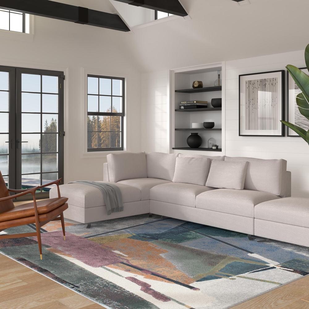 Essentials Abstract Orange, Sage, Blue, Gray, Ivory and Mauve Polypropylene Area Rug, 5'3" x 7'6"