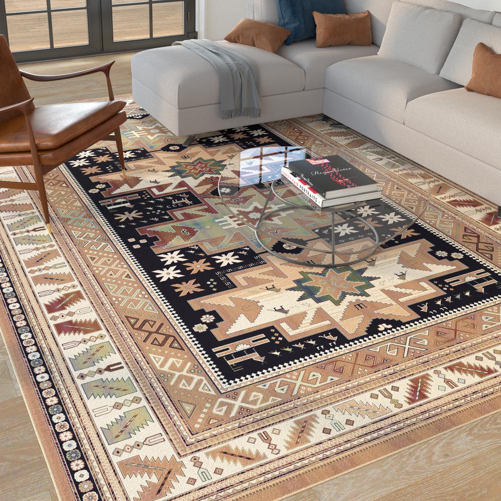 Sonoma Gypsy Rust, Black, Ivory, Aqua Viscose Area Rug, 5'3" x 7'6"