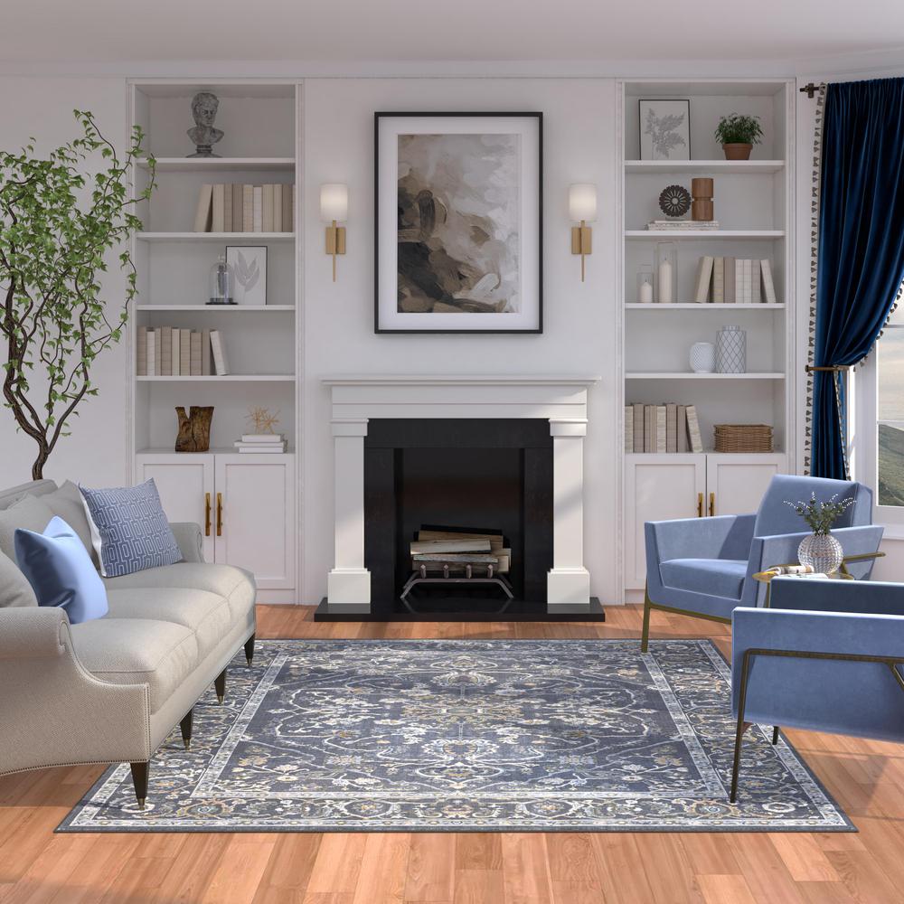 Eno Damara Blue, Gray, and Multi-color Viscose Area Rug, 5'3" x 7'6"