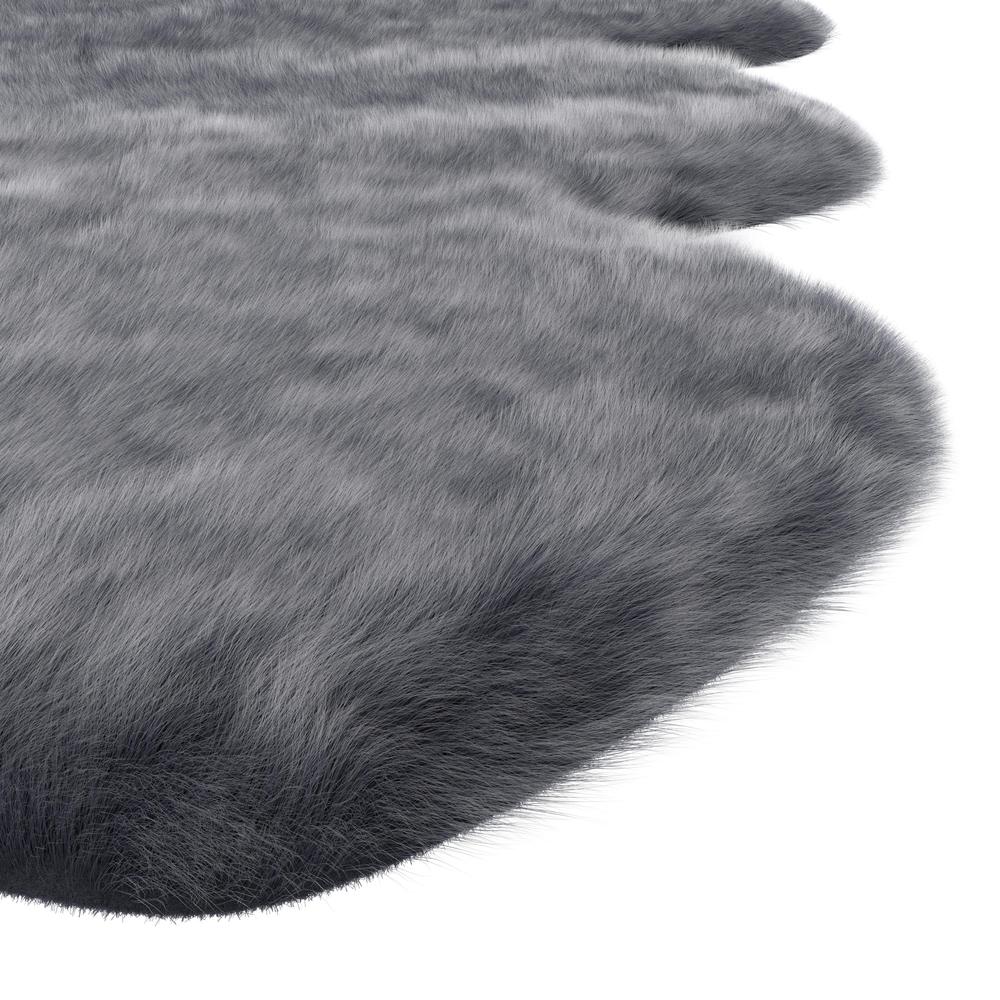 Gloss Black Faux Fur Area Rug, 6' x 7'5"