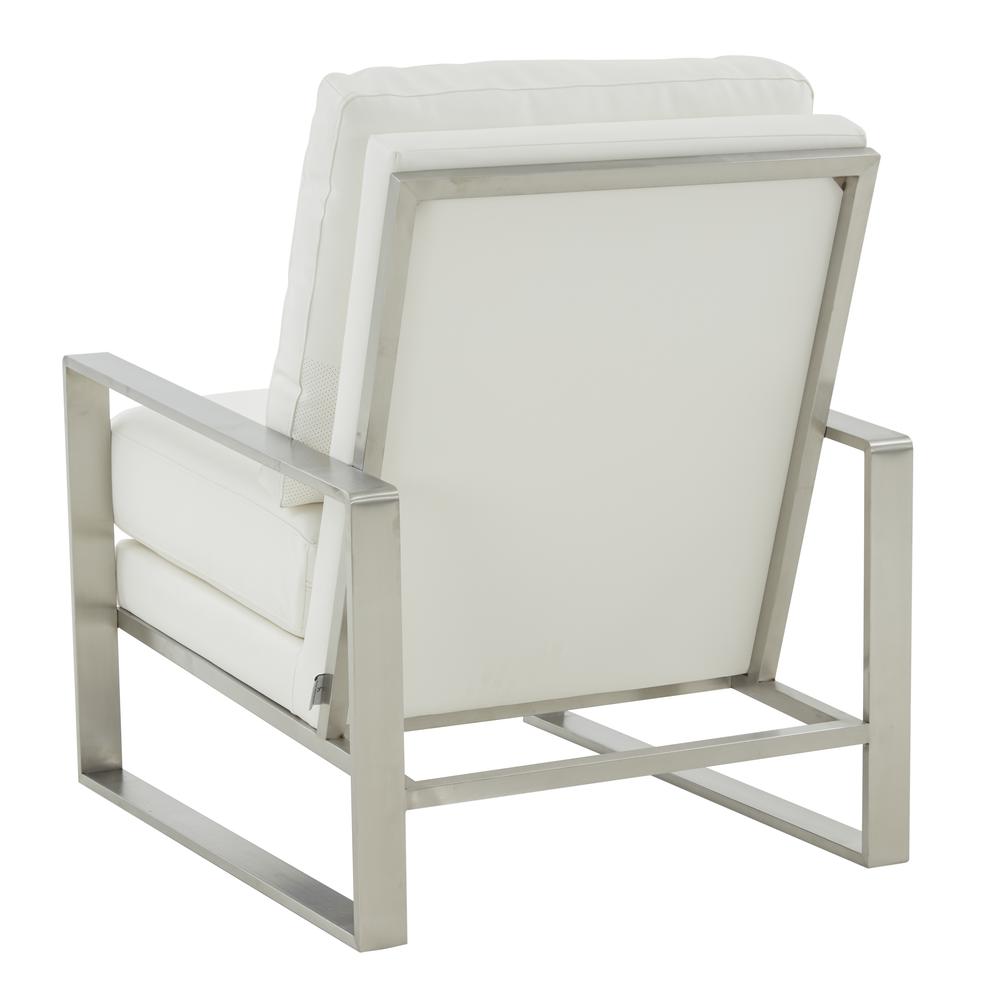 LeisureMod Jefferson Leather Modern Design Accent Armchair With Elegant Silver Frame, White