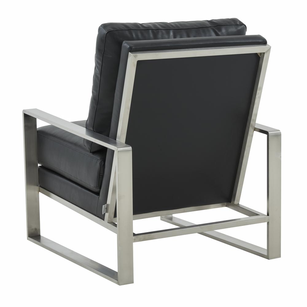 LeisureMod Jefferson Leather Modern Design Accent Armchair With Elegant Silver Frame, Black