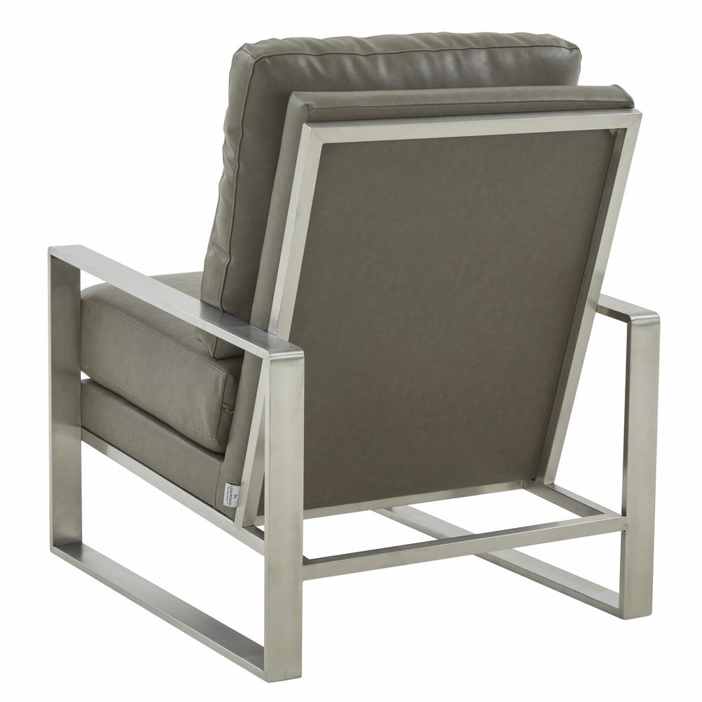LeisureMod Jefferson Leather Modern Design Accent Armchair With Elegant Silver Frame, Grey
