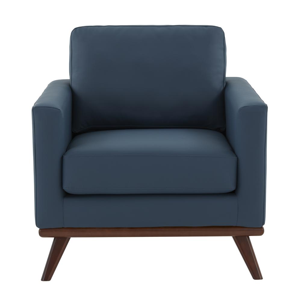 LeisureMod Chester Modern Leather Accent Arm Chair With Birch Wood Base, Navy Blue