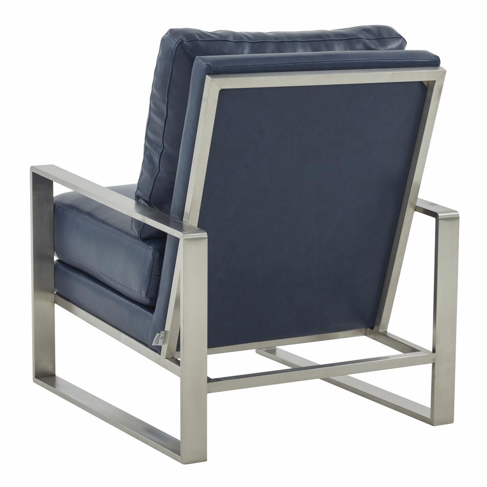 LeisureMod Jefferson Leather Modern Design Accent Armchair With Elegant Silver Frame, Navy Blue
