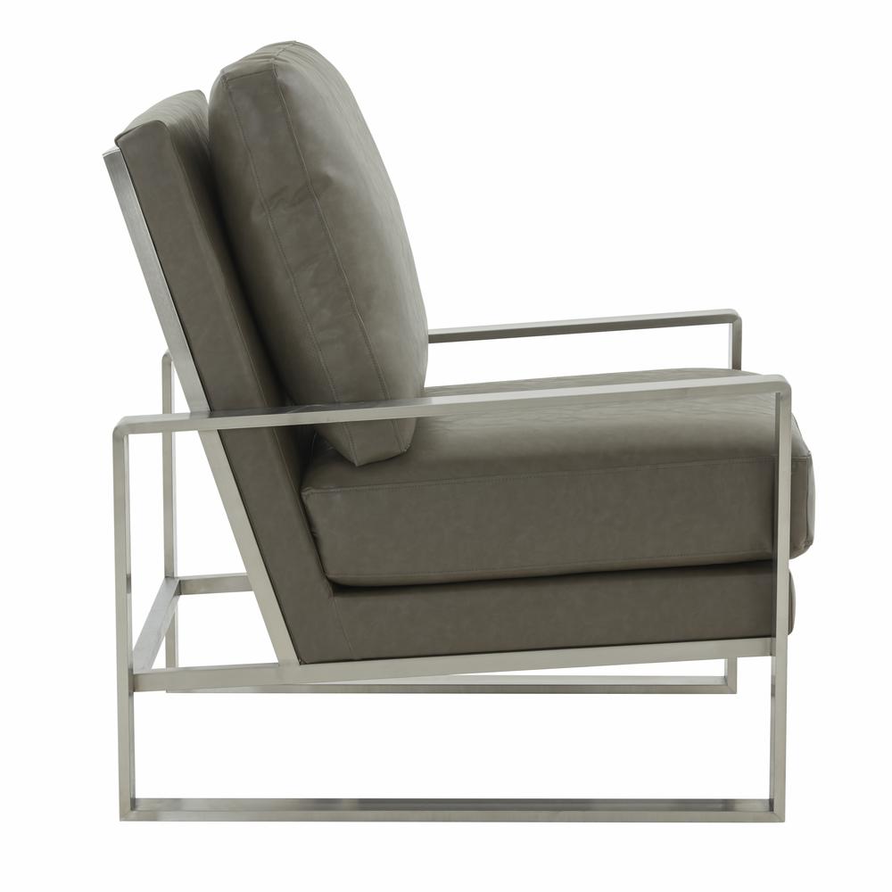 LeisureMod Jefferson Leather Modern Design Accent Armchair With Elegant Silver Frame, Grey
