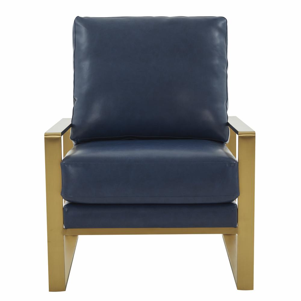 LeisureMod Jefferson Leather Modern Design Accent Armchair With Elegant Gold Frame, Navy Blue