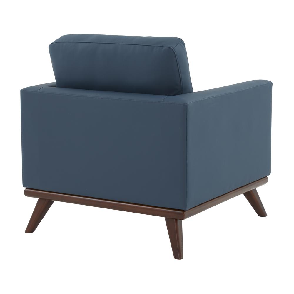 LeisureMod Chester Modern Leather Accent Arm Chair With Birch Wood Base, Navy Blue
