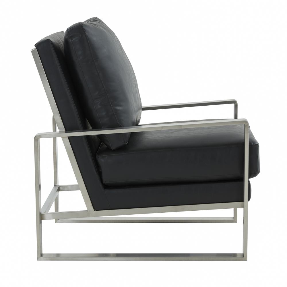 LeisureMod Jefferson Leather Modern Design Accent Armchair With Elegant Silver Frame, Black