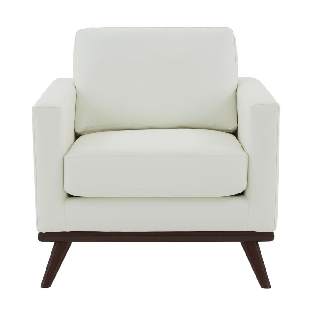 LeisureMod Chester Modern Leather Accent Arm Chair With Birch Wood Base, White