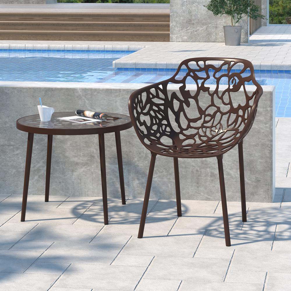 Devon Tree Design Glass Top Aluminum Base Indoor Outdoor End Table