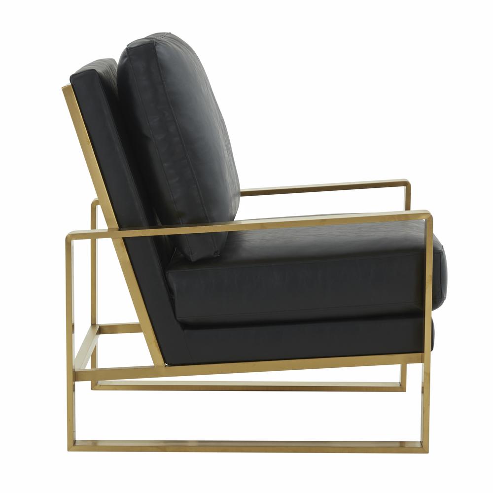 LeisureMod Jefferson Leather Modern Design Accent Armchair With Elegant Gold Frame, Black