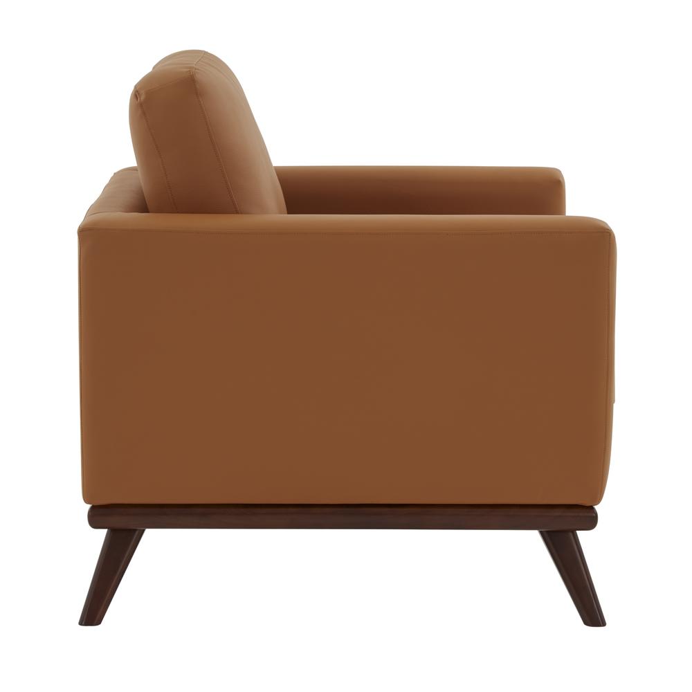 LeisureMod Chester Modern Leather Accent Arm Chair With Birch Wood Base, Cognac Tan