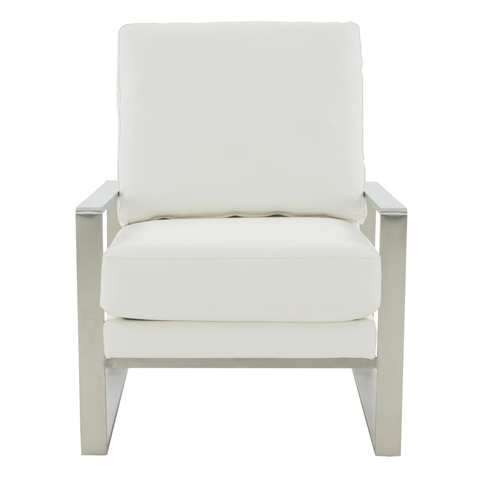 LeisureMod Jefferson Leather Modern Design Accent Armchair With Elegant Silver Frame, White