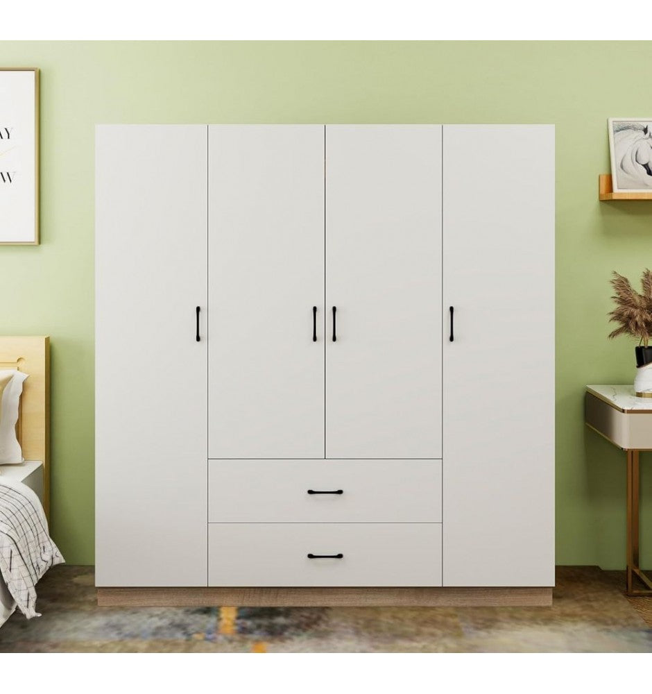 Armoire Wardrobe Closet with 4 Doors and 2 Hanging Rods 2 Drawers Wood Clothes Storage Cabinet Organization Shelving Armoire Large Capacity for Bedroom White