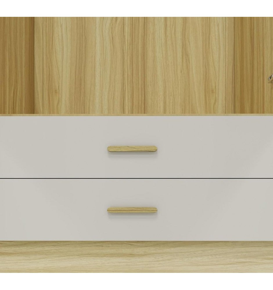 Wooden Armoire Wardrobe Closet White Large Capacity Tall Clothes Storage Cabinet with 4 Doors, 2 Drawers, 2 Hanging Rods and Shelves for Bedroom