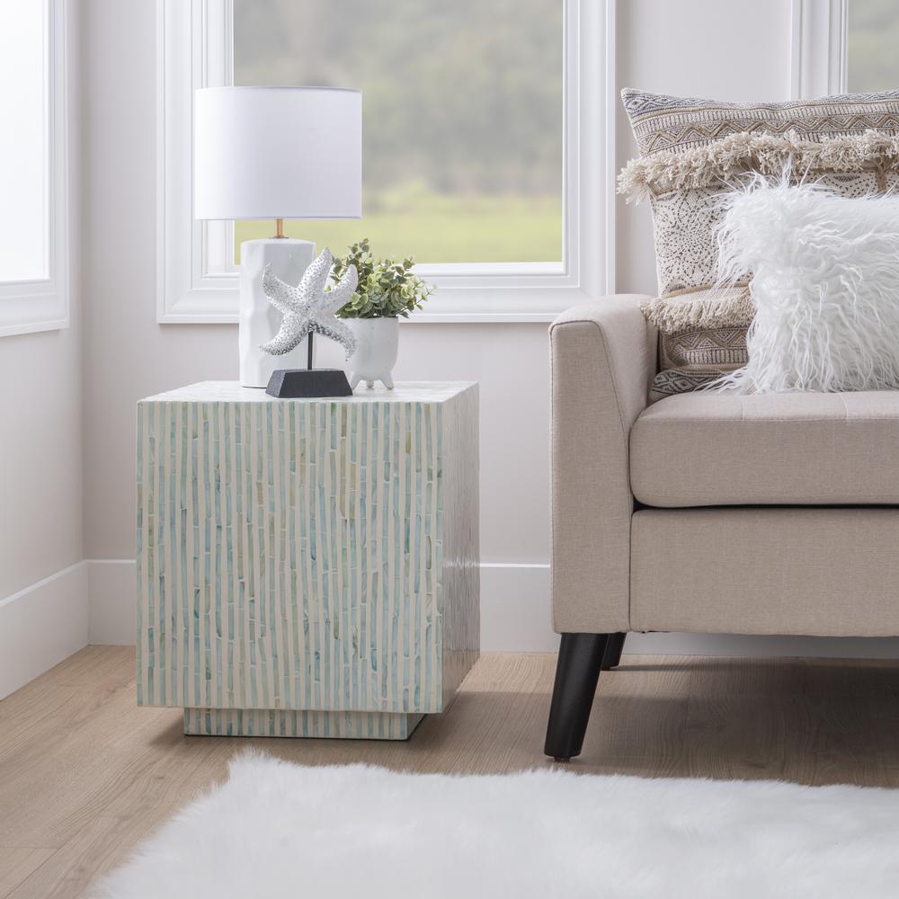 Pippit Square Capiz Accent Table Blue