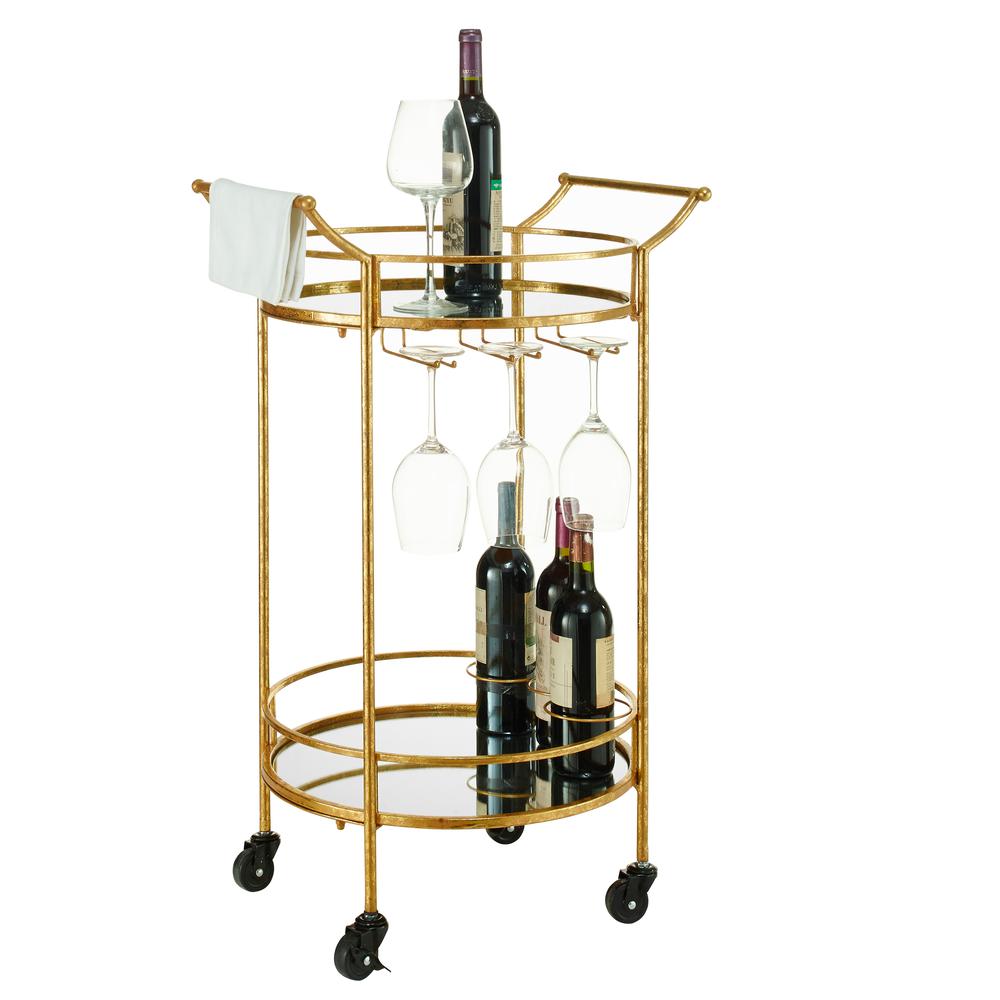 Round Gold Metal Bar Cart