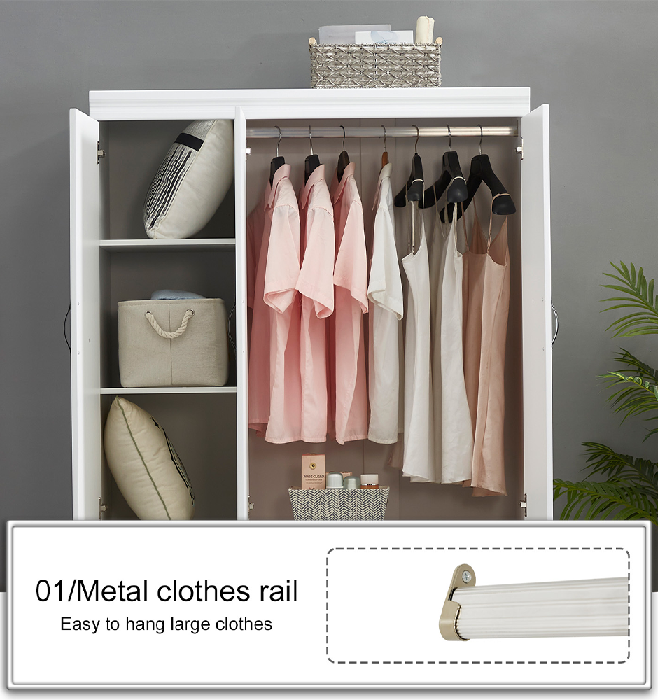 LivelyLodge 74H White Armoire Wardrobe Closet with 3 Doors Wardrobe Closets Wood Storage Closet Cabinet Wooden Bedroom Armoires Clothes Storage Cabinet with Hanging Rod Shelves 2 Drawers Closets