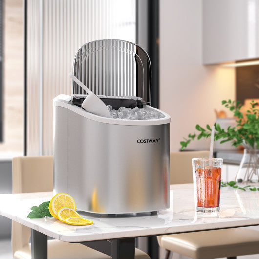 Countertop Automatic Ice Maker Machine 27Lbs/24 Hrs with Scoop and Basket-Silver